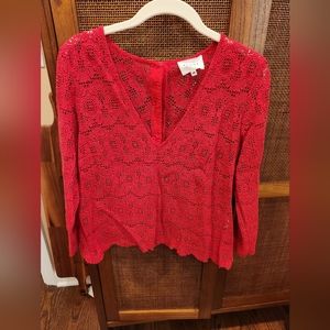 Sezane Lace Quarter Sleeve Top